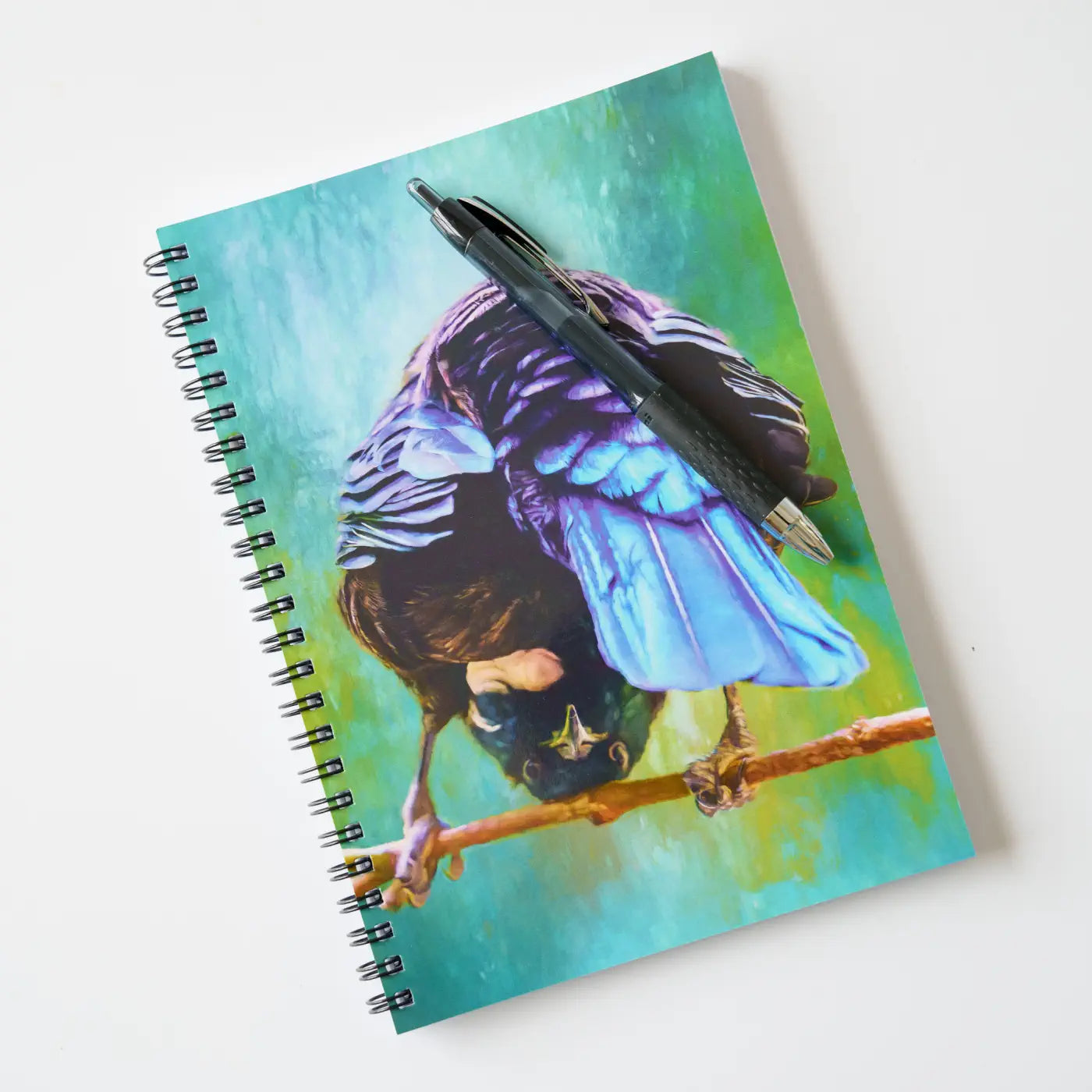 quirky bird tui notebook with a gel pen