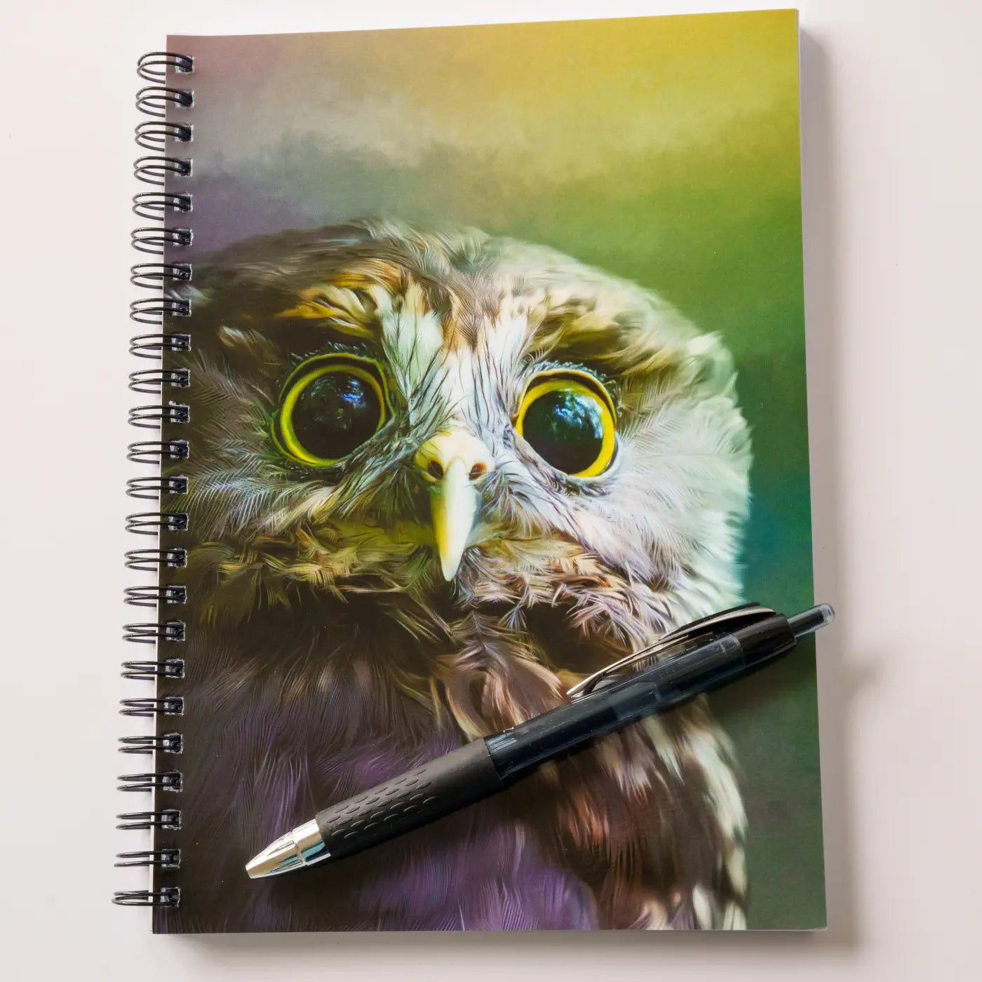 owl notebook with gel pen