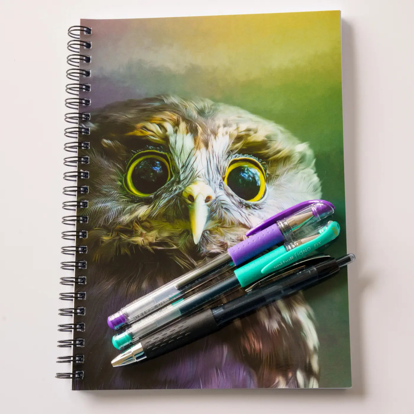 morepork notebook by judi with 3 gel pens