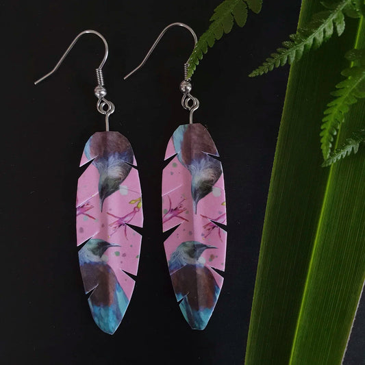 Feather earrings with bird design
