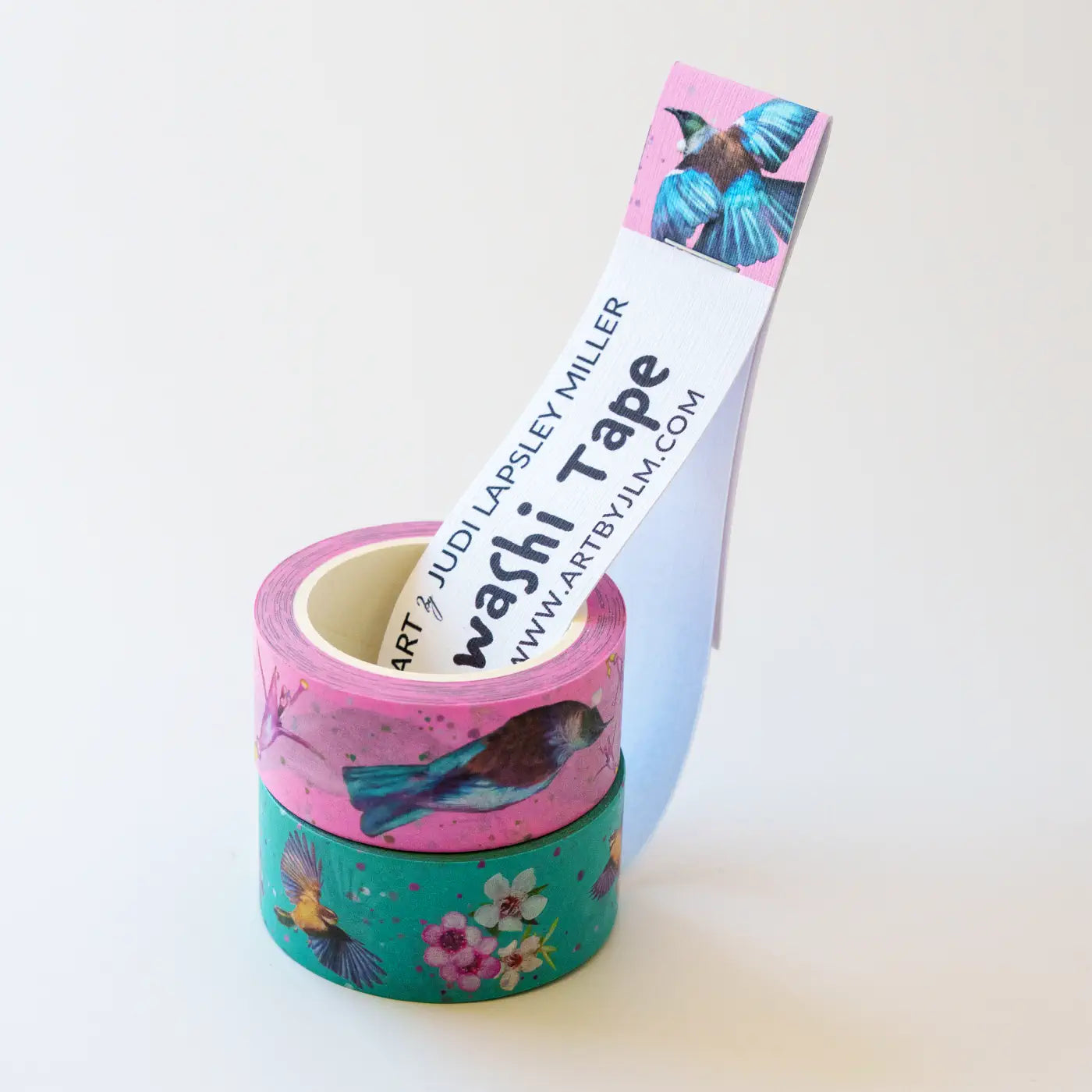 washi tape with tui and fantail designs along with native flowers