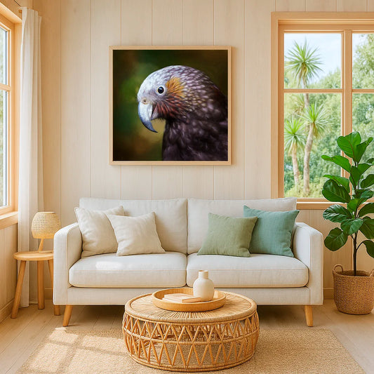 kaka artwork hanging in a NZ bach