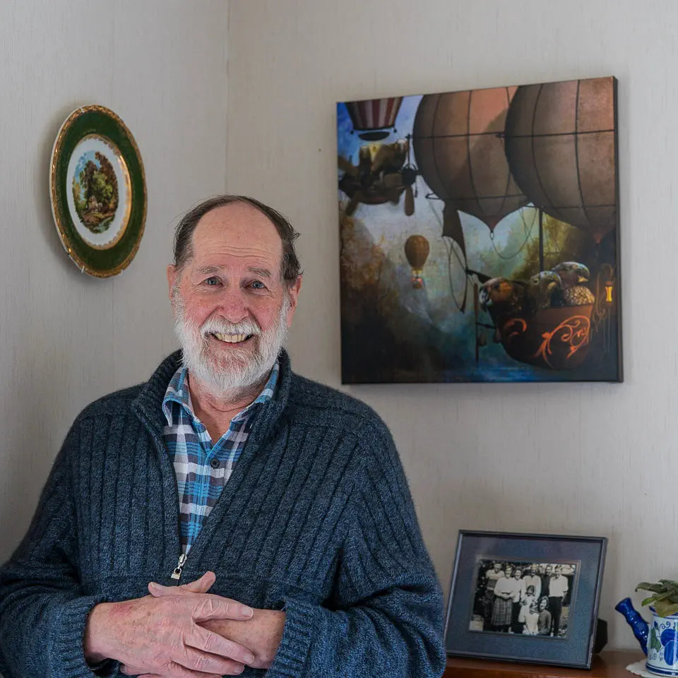 My smiling Dad with his canvas print of "The Scenic Route"