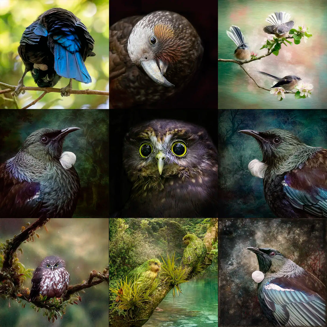 Montage of bird art by Judi Lapsley Miller