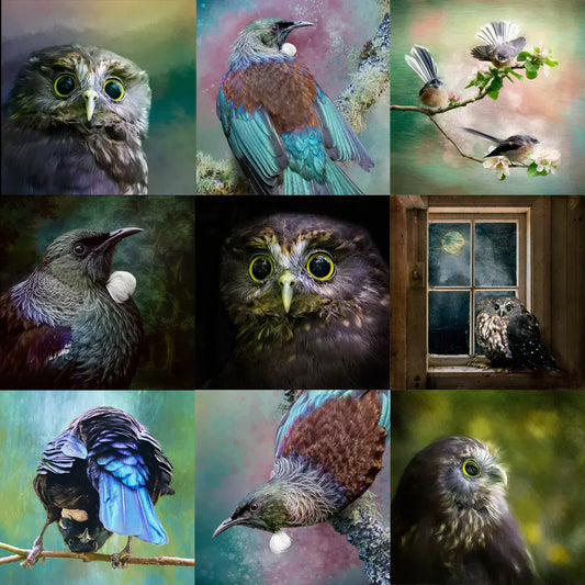 Collage of bird art by Judi Lapsley Miller