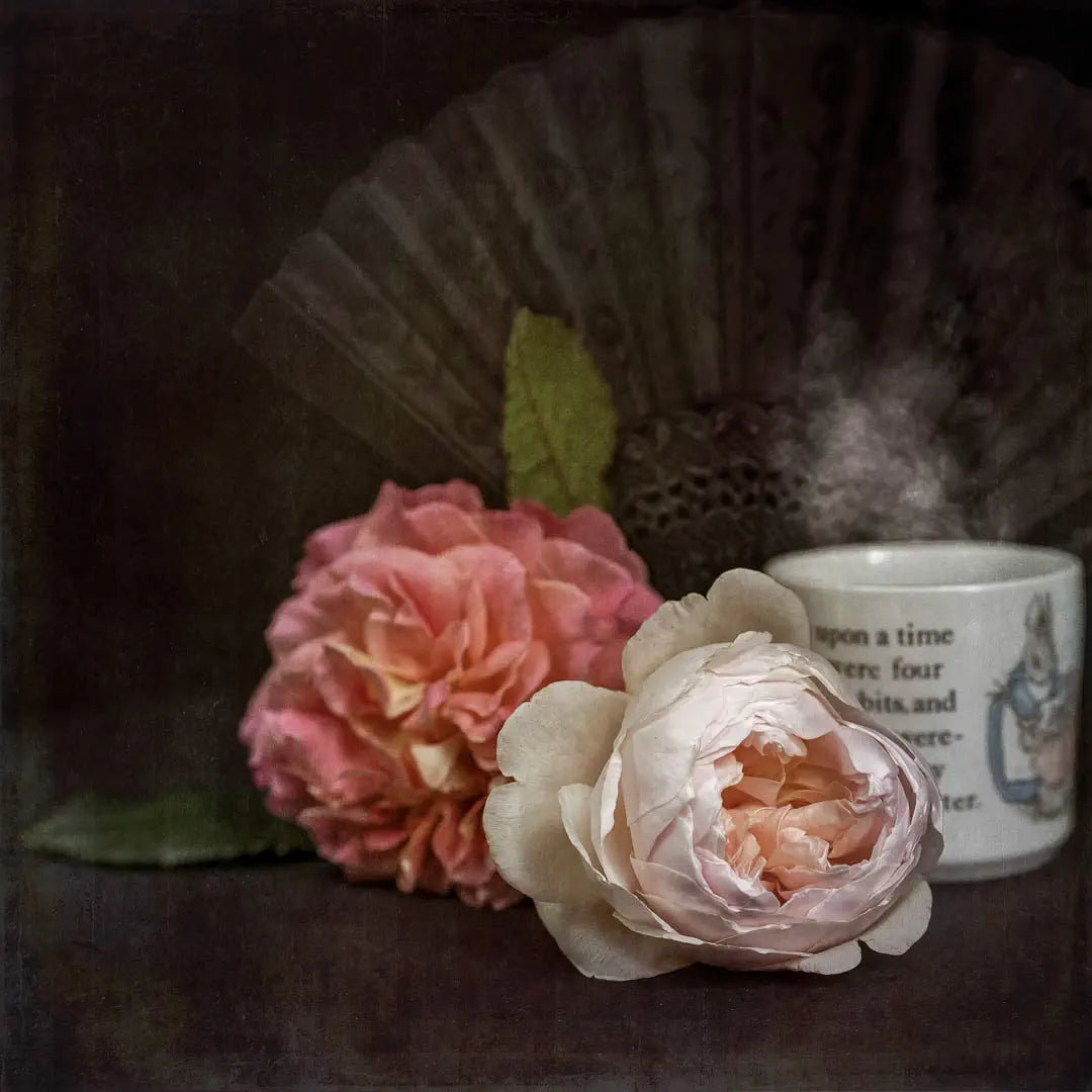 still life with roses and cup