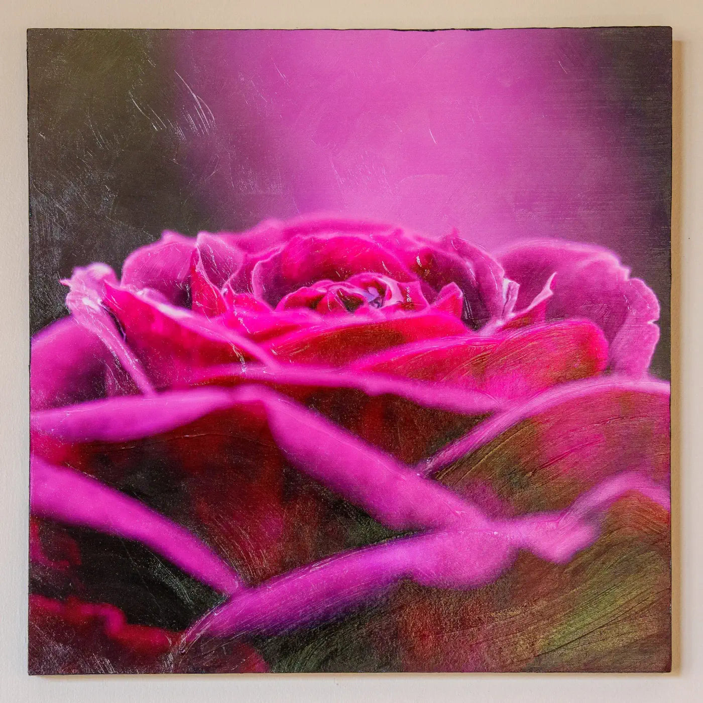 Rose artwork with impasto finish