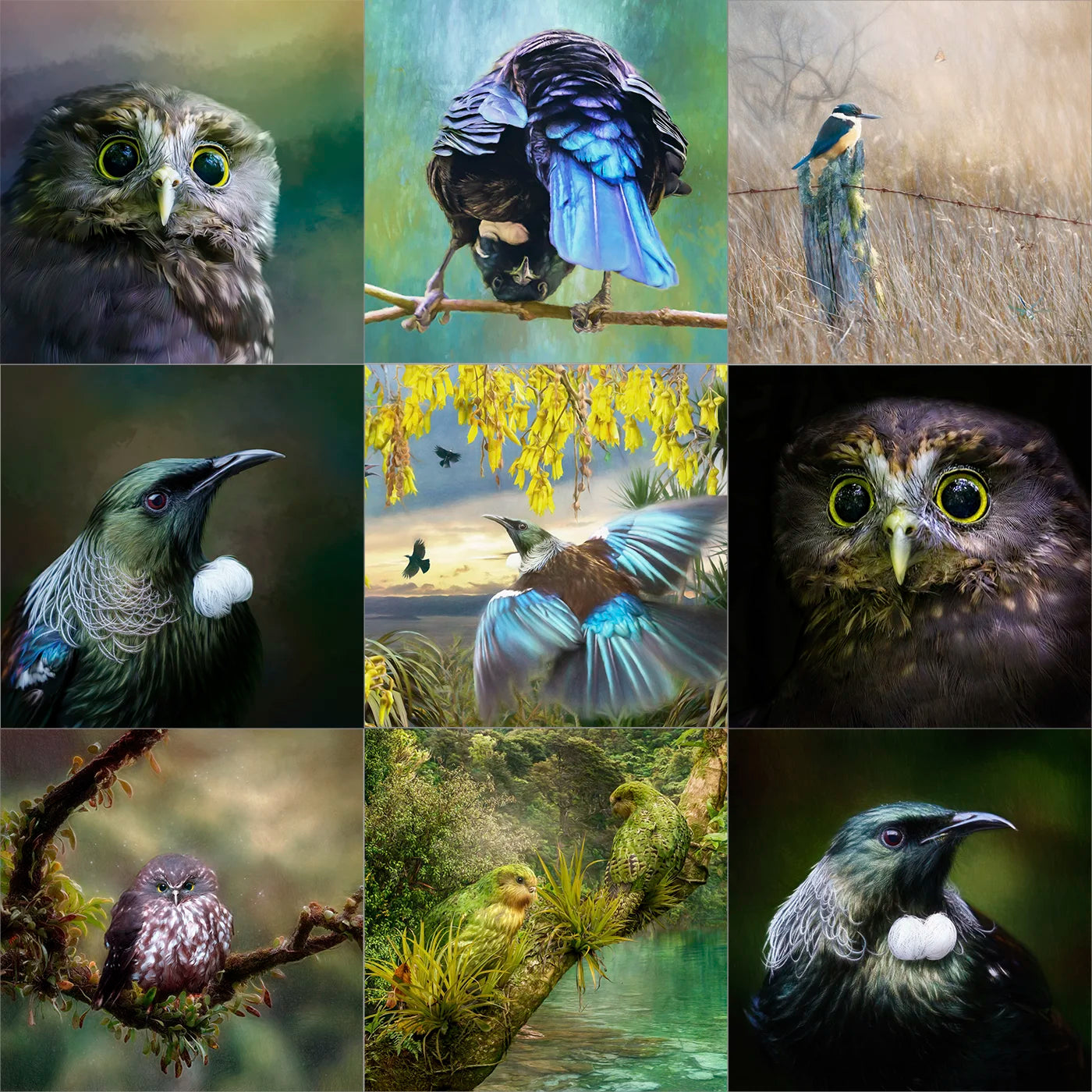Collage of various best-selling bird artworks by Judi Lapsley Miller