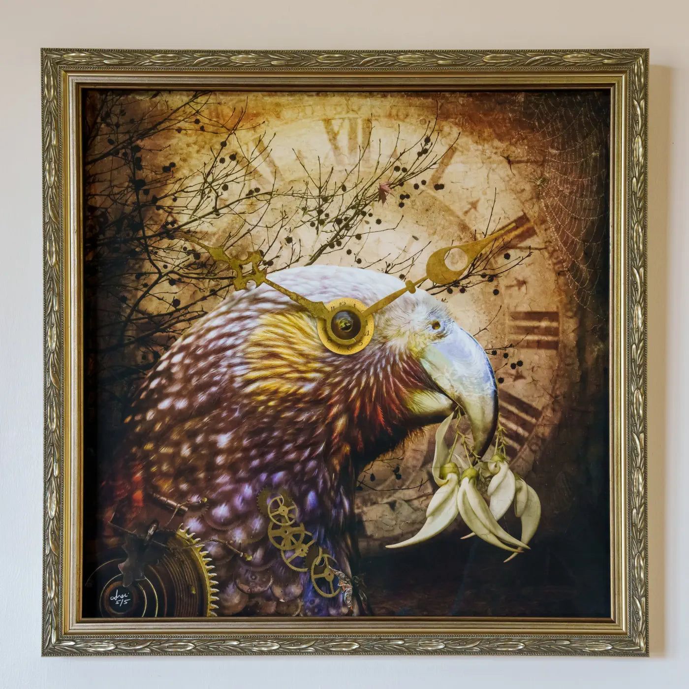 Kaka artwork in an ornate gold frame
