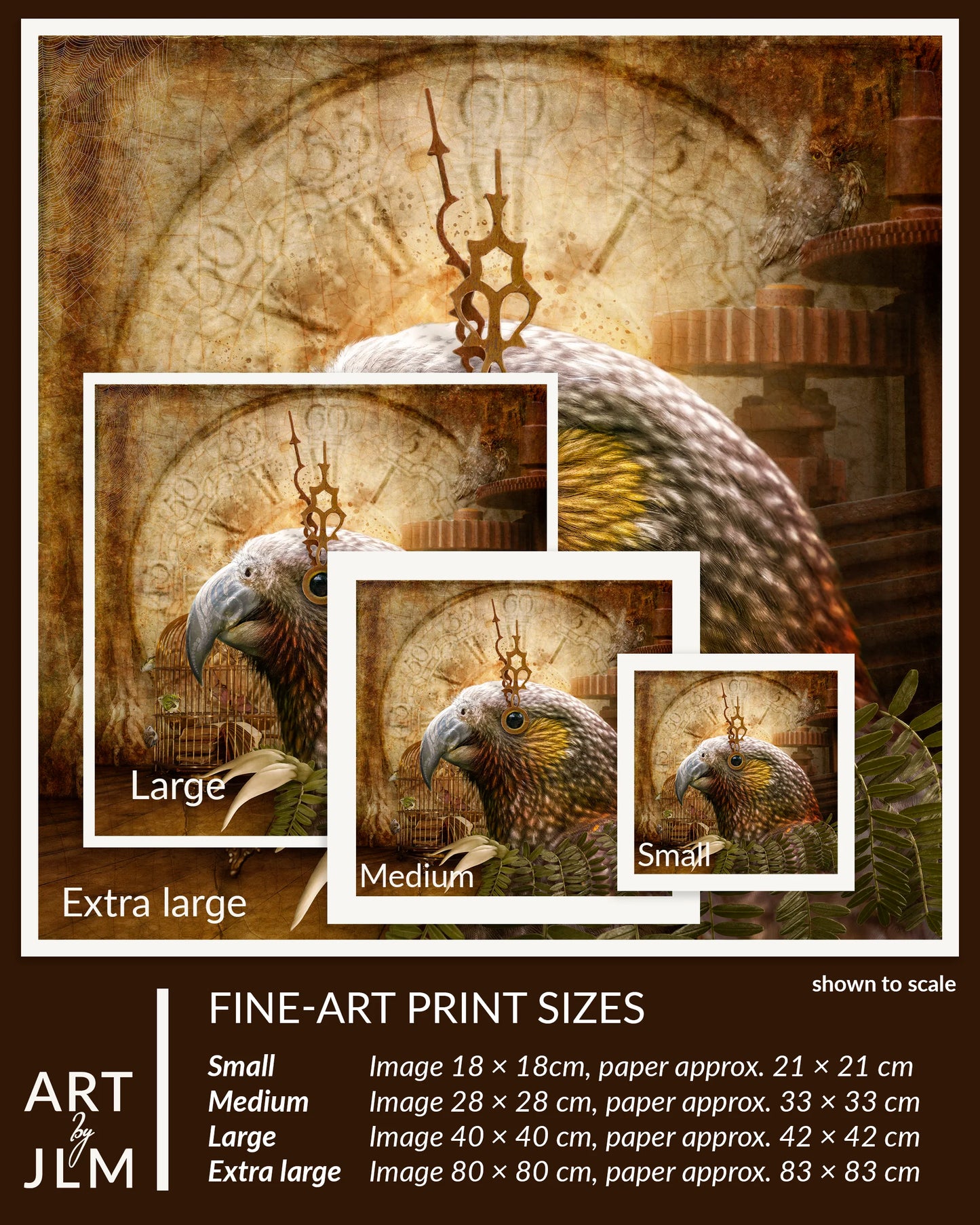 Fine-art print sizes of a bird with intricate background