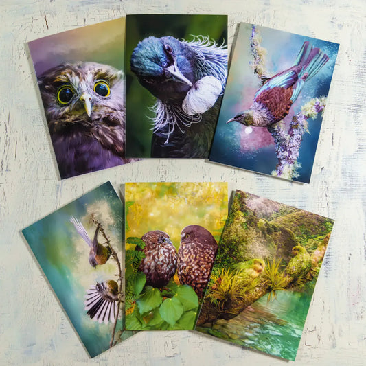 six greeting cards featuring birds