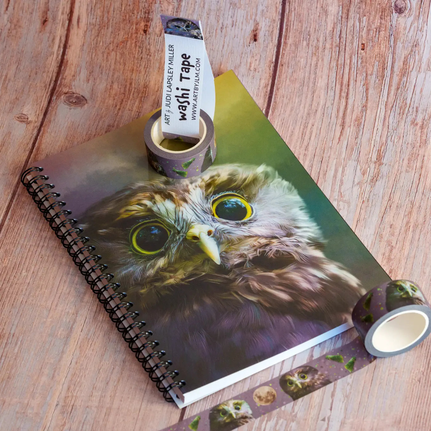 owl notebook with matching washi tape