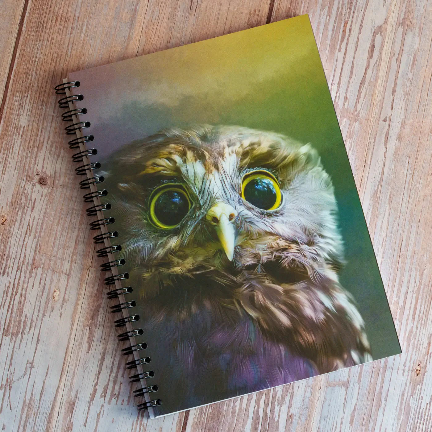 notebook with an owl on the cover