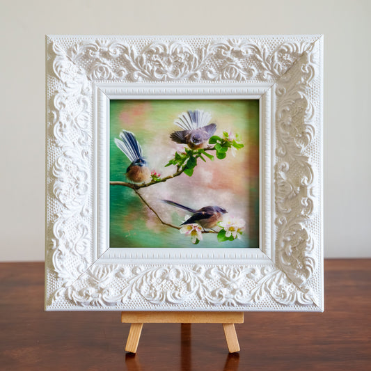 The Chase (pīwakawaka) - Framed TinyArt