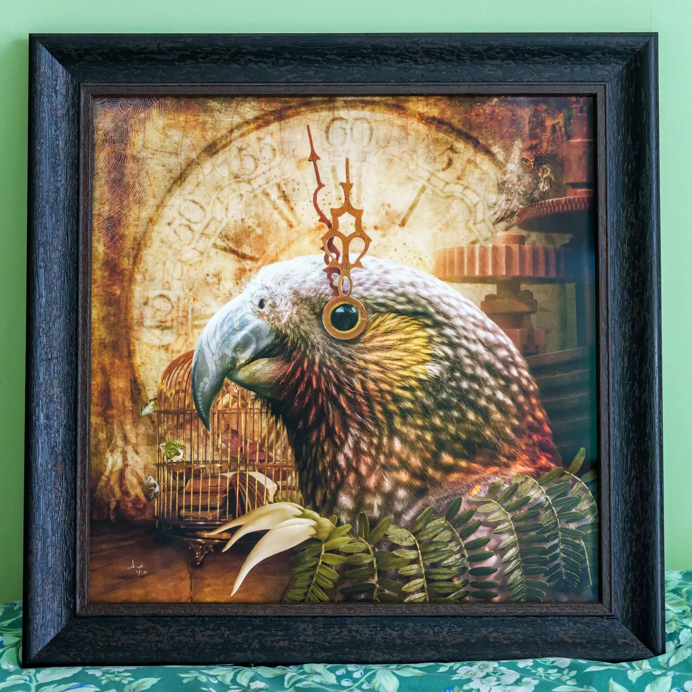 framed kākā artwork