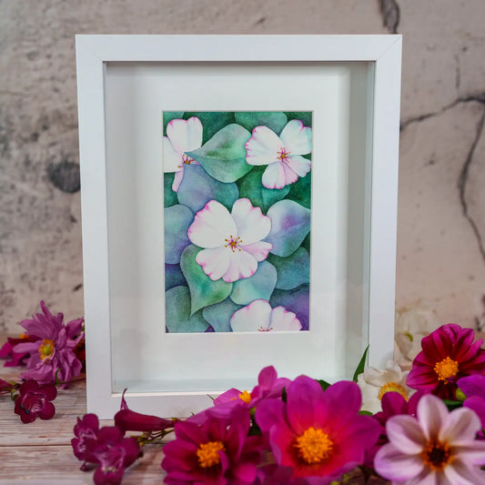 framed artwork of white watercolour flowers