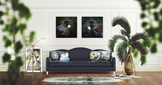 Modern lounge with tui artworks hanging above the sofa